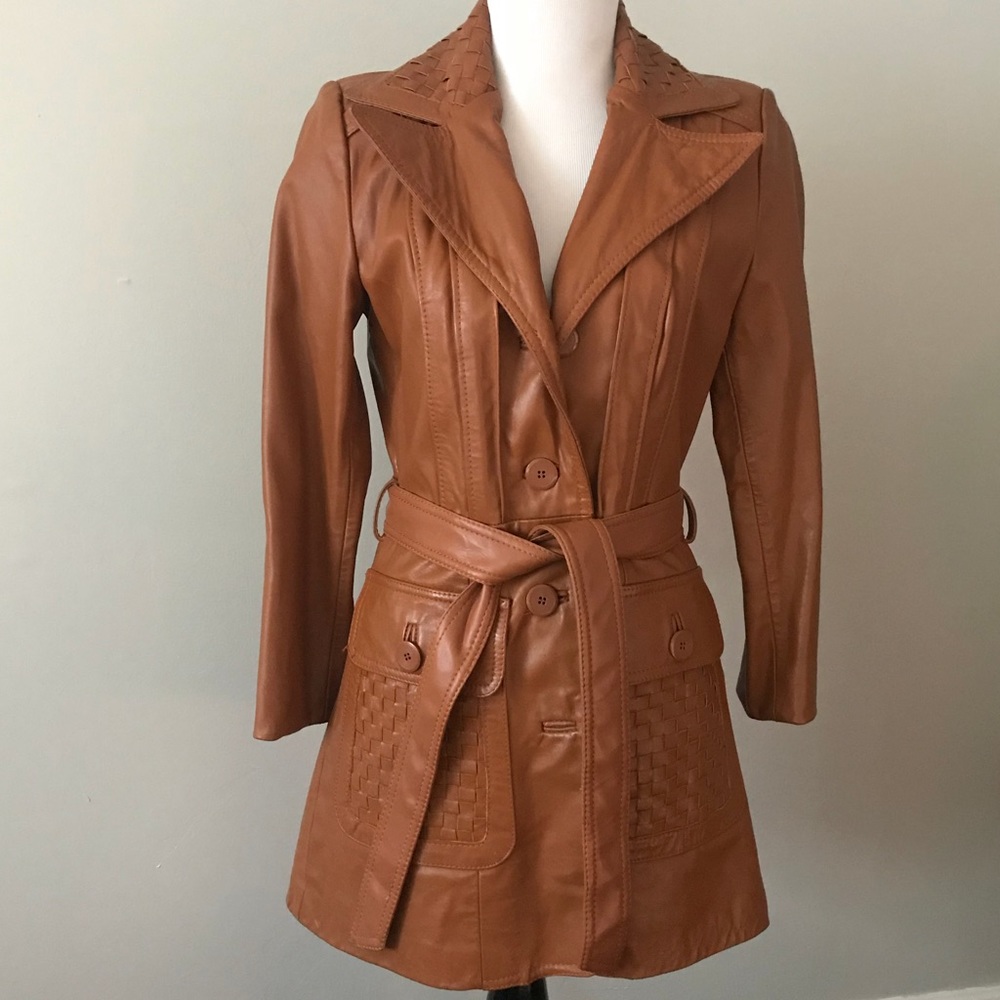 Vintage Caramel Leather Coat